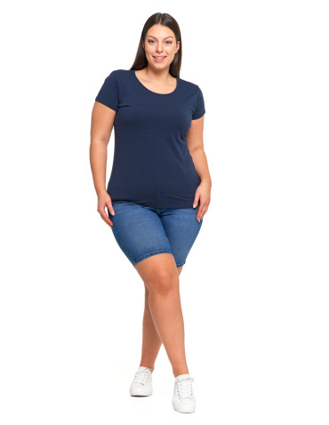 Koszulki i T-shirty - T-shirt damski z okrągłym dekoltem plus size GRANATOWY - produkt 5