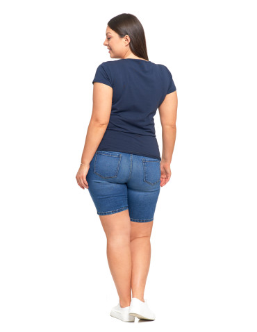 Koszulki i T-shirty - T-shirt damski z okrągłym dekoltem plus size GRANATOWY - produkt 6