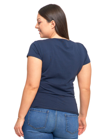 Koszulki i T-shirty - T-shirt damski z okrągłym dekoltem plus size GRANATOWY - produkt 7