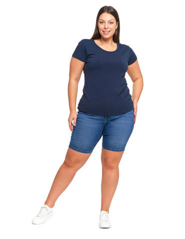 Koszulki i T-shirty - T-shirt damski z okrągłym dekoltem plus size GRANATOWY - produkt 8