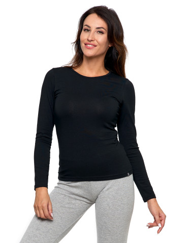 Podkoszulki - Podkoszulek damski bawełniany z długim rękawem CZARNY - produkt 1