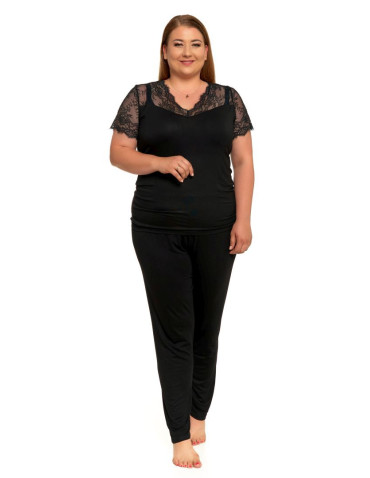 Krótki rękaw - Piżama damska wiskozowa koronka plus size CZARNY - produkt 1