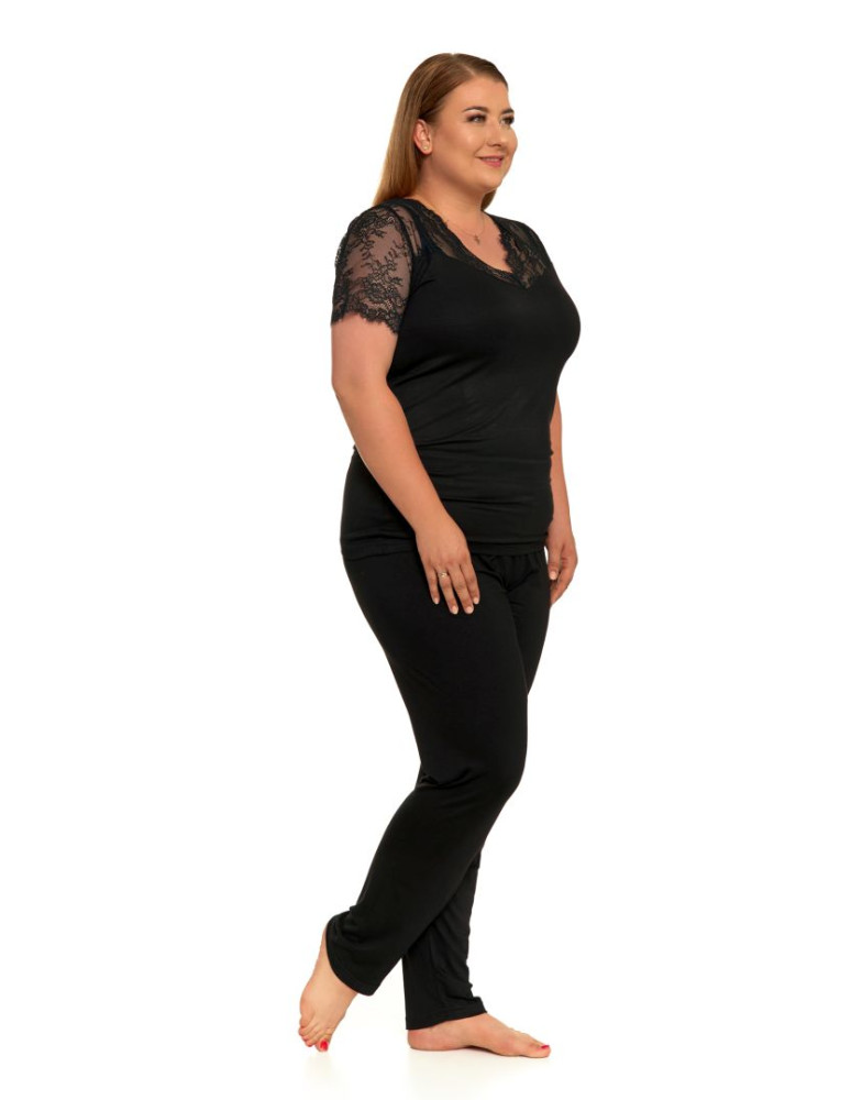 Krótki rękaw - Piżama damska wiskozowa koronka plus size CZARNY - produkt moraj.pl 2