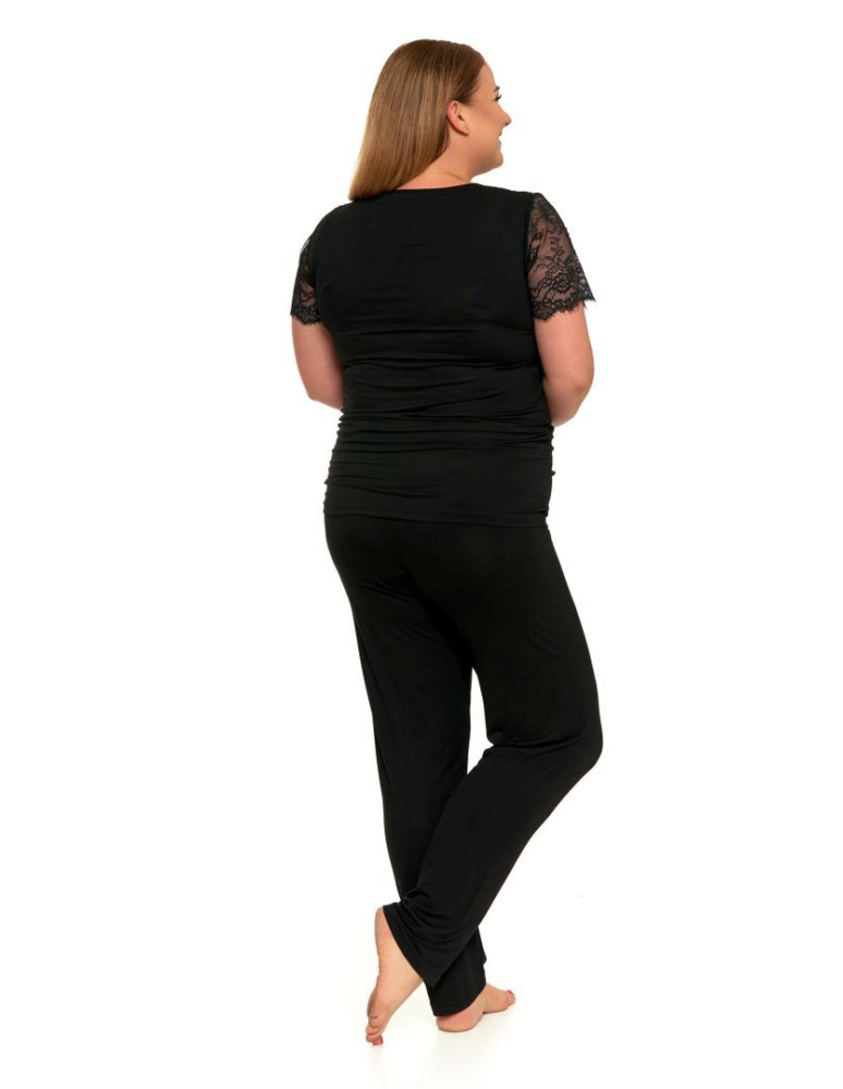 Krótki rękaw - Piżama damska wiskozowa koronka plus size CZARNY - produkt moraj.pl 5