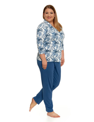 Długi rękaw - Piżama damska bawełania długa zapinana plus size GRAFIT - produkt 1