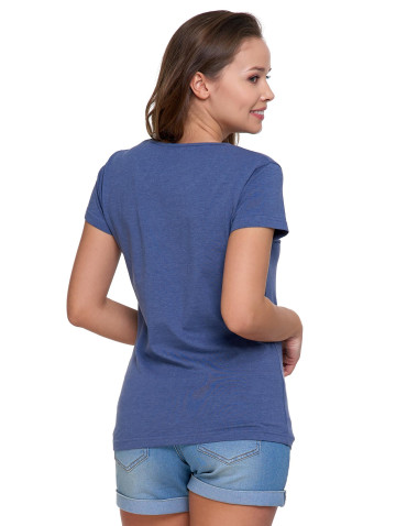 Koszulki i topy - T-shirt damski bawełniany z krótkim rękawkiem jednokolorowy GRANATOWY - produkt 8