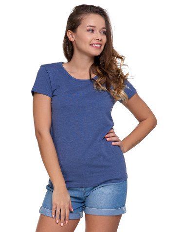 Koszulki i topy - T-shirt damski bawełniany z krótkim rękawkiem jednokolorowy GRANATOWY - produkt 7