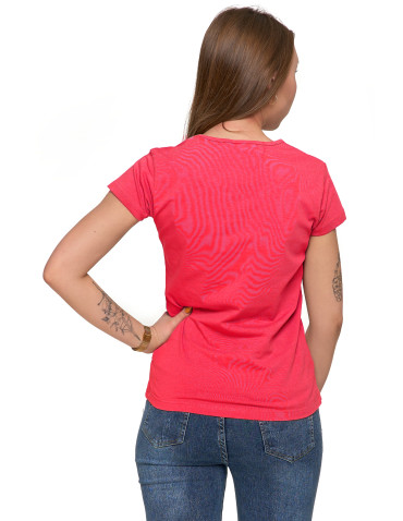 Koszulki i topy - T-shirt damski bawełniany z krótkim rękawkiem jednokolorowy GRANATOWY - produkt 9