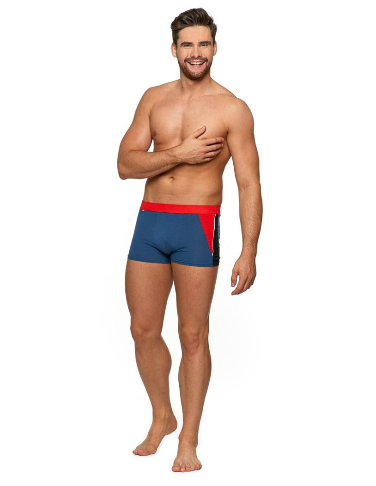 Bokserki dopasowane - Majtki męskie bokserki dopasowane klasyczne z paskami NIEBIESKI - produkt moraj.pl 1