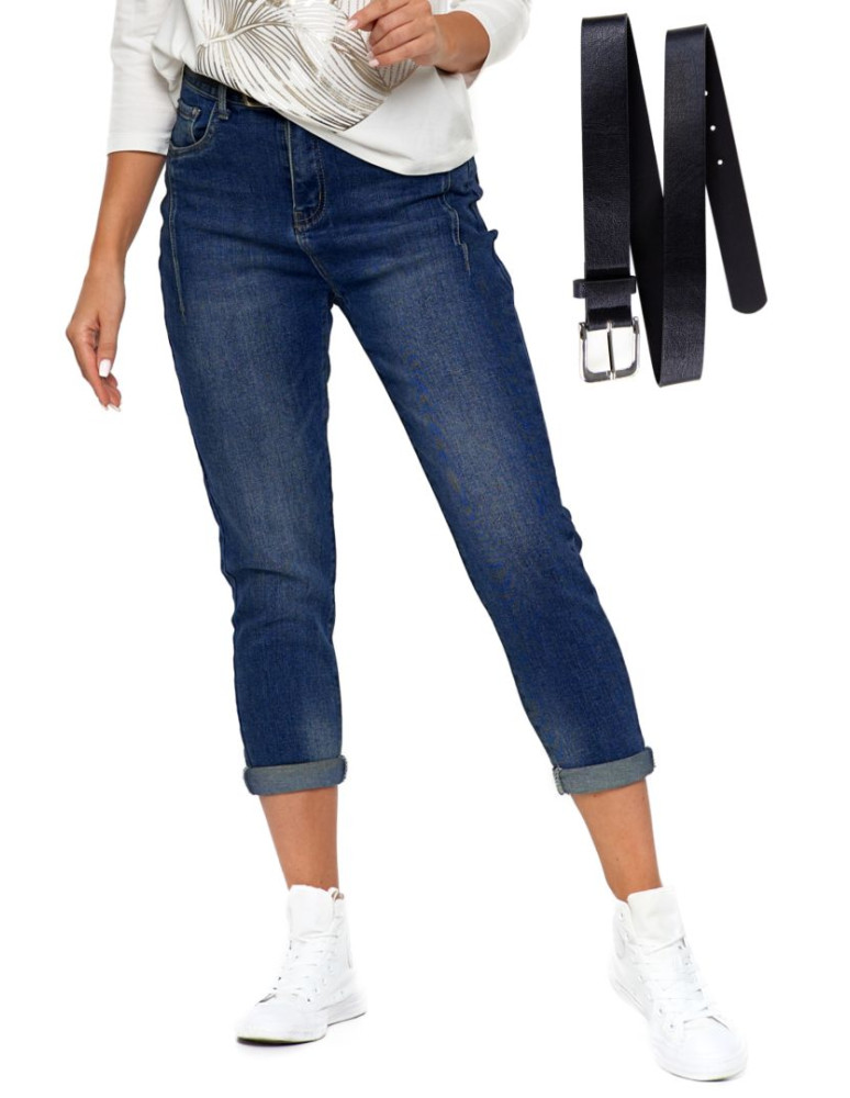 Spodnie - Spodnie damskie jeansowe mom fit NIEBIESKI - produkt moraj.pl 3