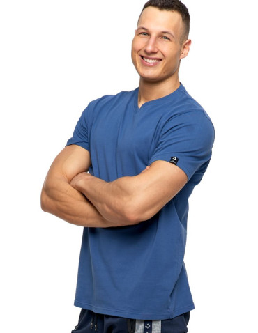 Koszulki, topy, koszule - T-shirt męski bawełniany PREMIUM LINE dekolt w serek JEANS - produkt 1