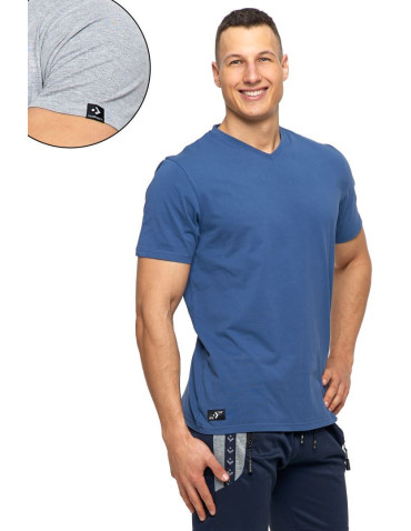 Koszulki, topy, koszule - T-shirt męski bawełniany PREMIUM LINE dekolt w serek JEANS - produkt 3