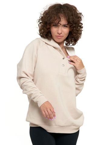 Bluzy - Bluza damska bawełniana z kapturem rozpinana BEŻOWY - produkt 1