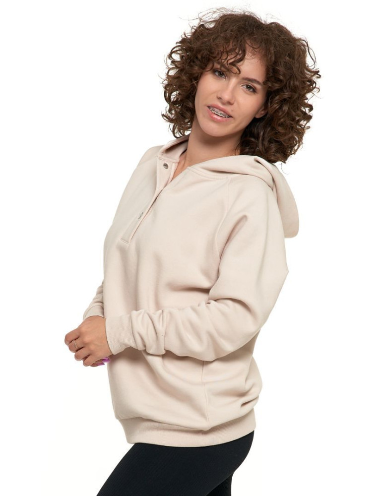 Bluzy - Bluza damska bawełniana z kapturem rozpinana BEŻOWY - produkt moraj.pl 3