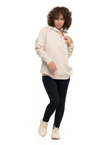 Bluzy - Bluza damska bawełniana z kapturem rozpinana BEŻOWY - produkt 5