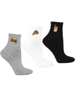 Skarpetki damskie krótkie 3/4 z haftem Fast Food 3-pak