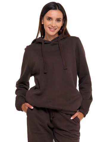 Bluzy - Bluza damska dresowa o luźnym kroju z kapturem BRĄZOWY - produkt 1