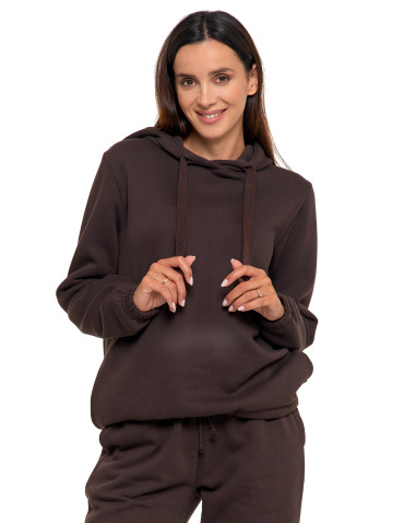 Bluzy - Bluza damska dresowa o luźnym kroju z kapturem BRĄZOWY - produkt 2