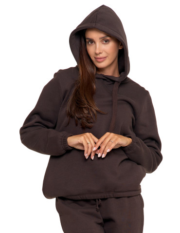 Bluzy - Bluza damska dresowa o luźnym kroju z kapturem BRĄZOWY - produkt 3