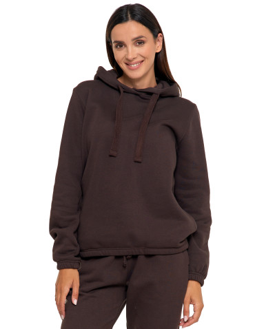 Bluzy - Bluza damska dresowa o luźnym kroju z kapturem BRĄZOWY - produkt 4