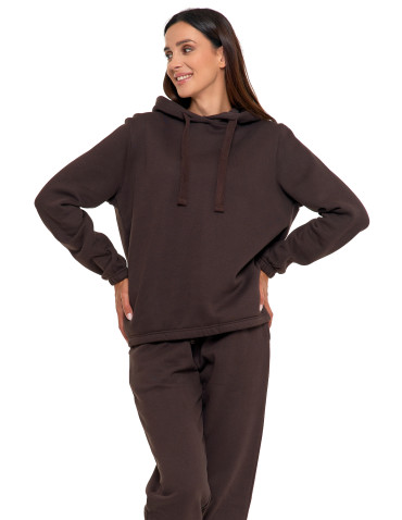 Bluzy - Bluza damska dresowa o luźnym kroju z kapturem BRĄZOWY - produkt 6