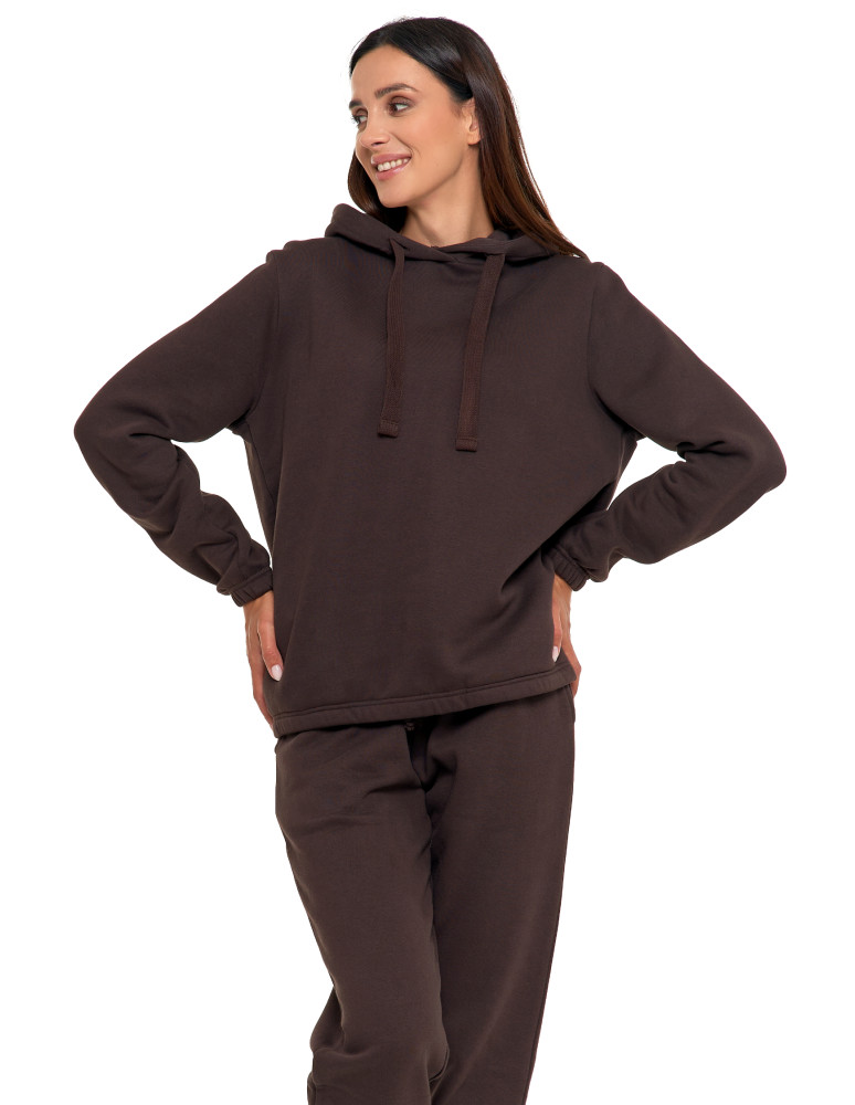 Bluzy - Bluza damska dresowa o luźnym kroju z kapturem BRĄZOWY - produkt moraj.pl 6