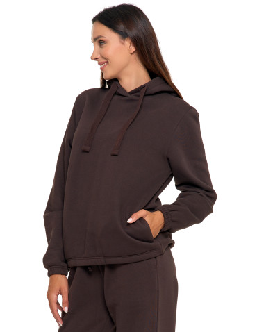 Bluzy - Bluza damska dresowa o luźnym kroju z kapturem BRĄZOWY - produkt 9