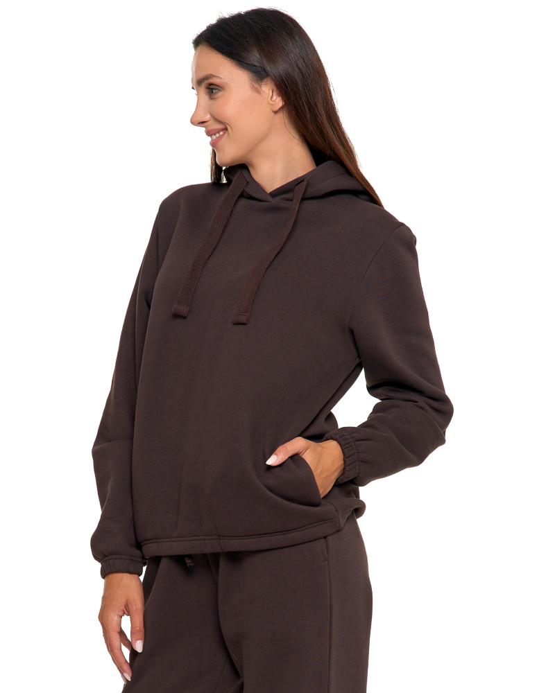 Bluzy - Bluza damska dresowa o luźnym kroju z kapturem BRĄZOWY - produkt moraj.pl 9