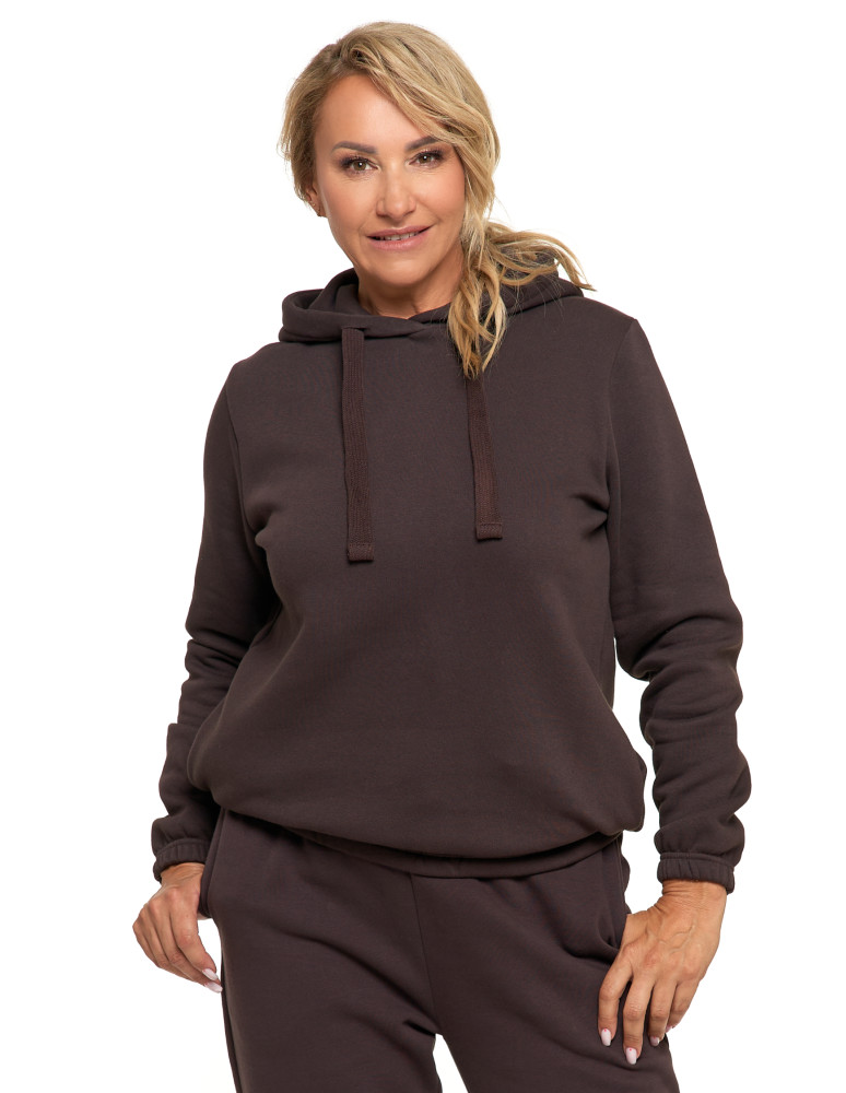 Bluzy - Bluza damska dresowa o luźnym kroju z kapturem BRĄZOWY - produkt moraj.pl 10