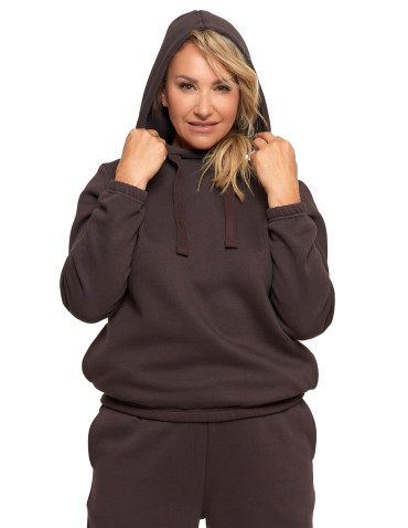 Bluzy - Bluza damska dresowa o luźnym kroju z kapturem BRĄZOWY - produkt 11