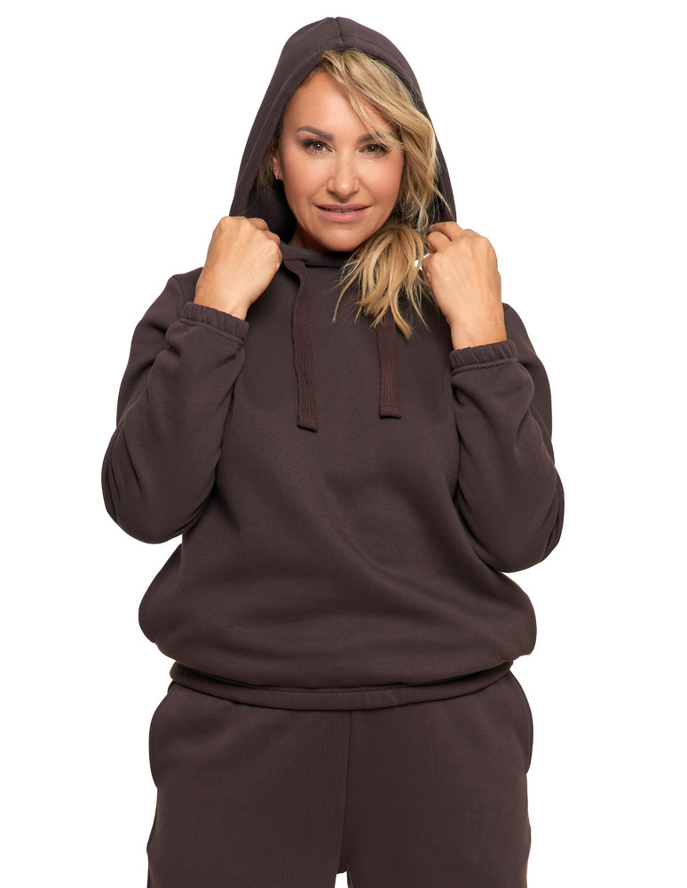 Bluzy - Bluza damska dresowa o luźnym kroju z kapturem BRĄZOWY - produkt moraj.pl 11