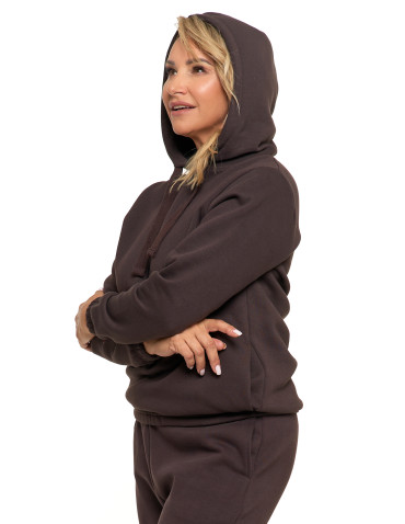 Bluzy - Bluza damska dresowa o luźnym kroju z kapturem BRĄZOWY - produkt 12