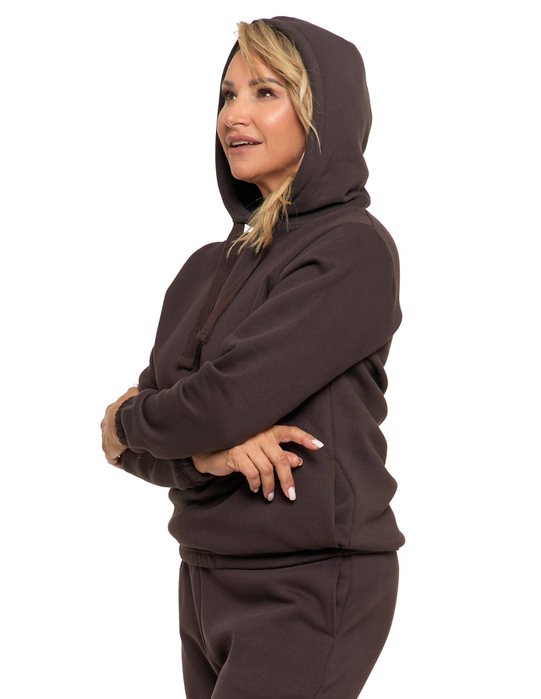 Bluzy - Bluza damska dresowa o luźnym kroju z kapturem BRĄZOWY - produkt moraj.pl 12
