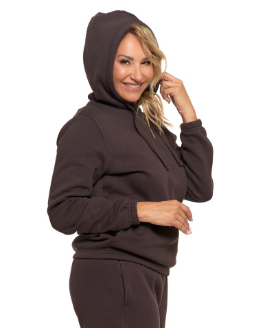 Bluzy - Bluza damska dresowa o luźnym kroju z kapturem BRĄZOWY - produkt 15