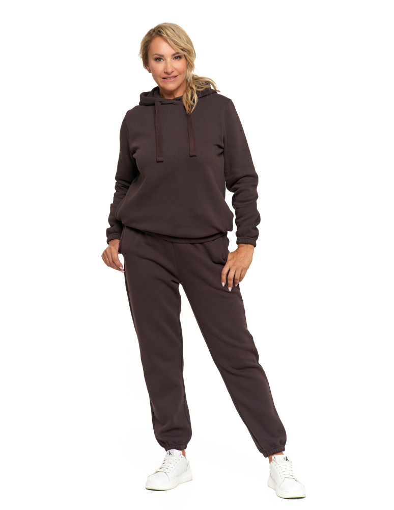 Bluzy - Bluza damska dresowa o luźnym kroju z kapturem BRĄZOWY - produkt moraj.pl 16