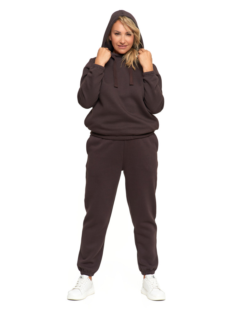 Bluzy - Bluza damska dresowa o luźnym kroju z kapturem BRĄZOWY - produkt moraj.pl 17