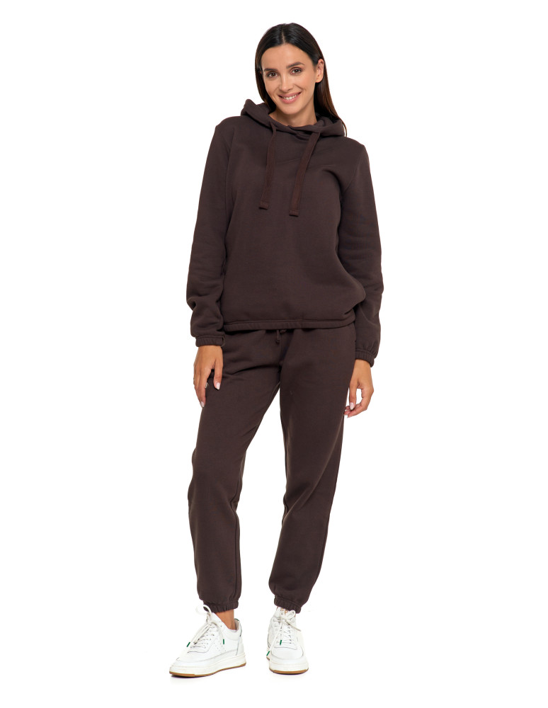 Bluzy - Bluza damska dresowa o luźnym kroju z kapturem BRĄZOWY - produkt moraj.pl 18