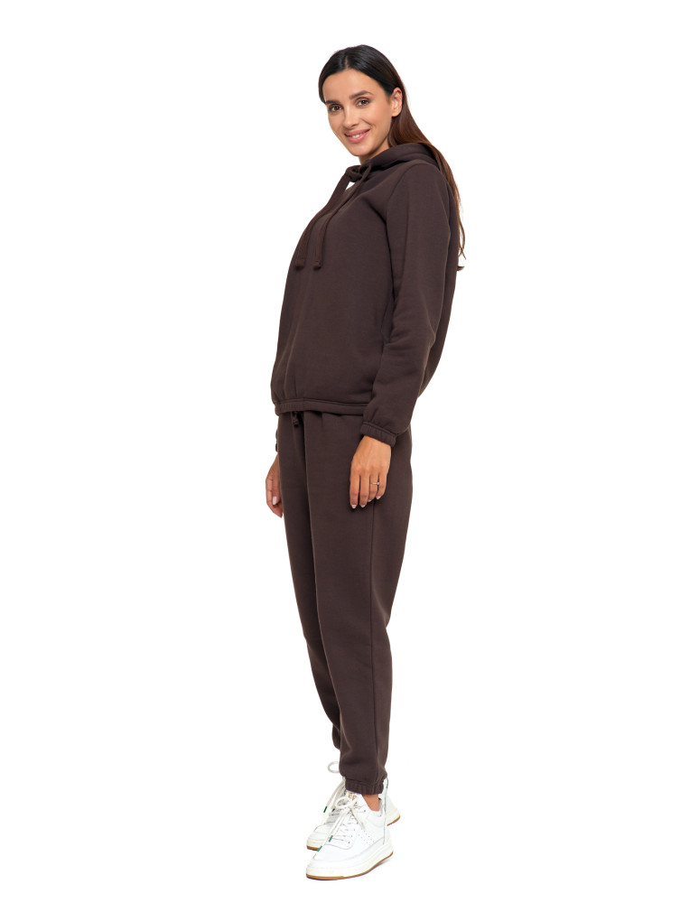 Bluzy - Bluza damska dresowa o luźnym kroju z kapturem BRĄZOWY - produkt moraj.pl 19
