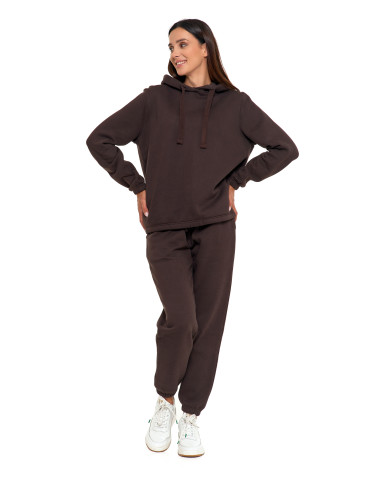 Bluzy - Bluza damska dresowa o luźnym kroju z kapturem BRĄZOWY - produkt 20