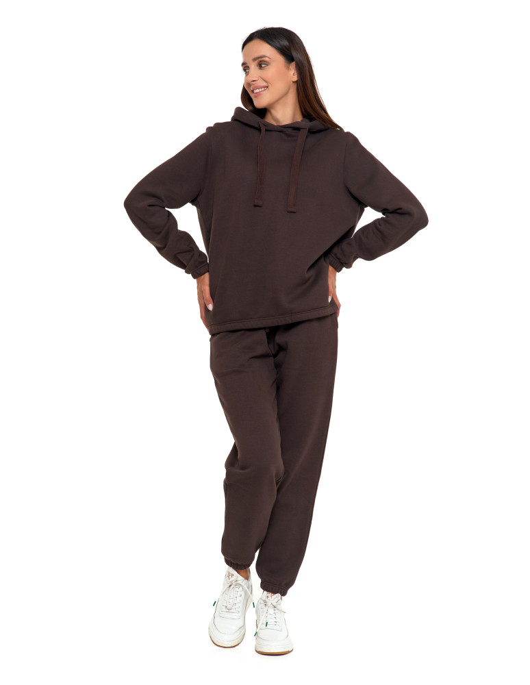 Bluzy - Bluza damska dresowa o luźnym kroju z kapturem BRĄZOWY - produkt moraj.pl 20