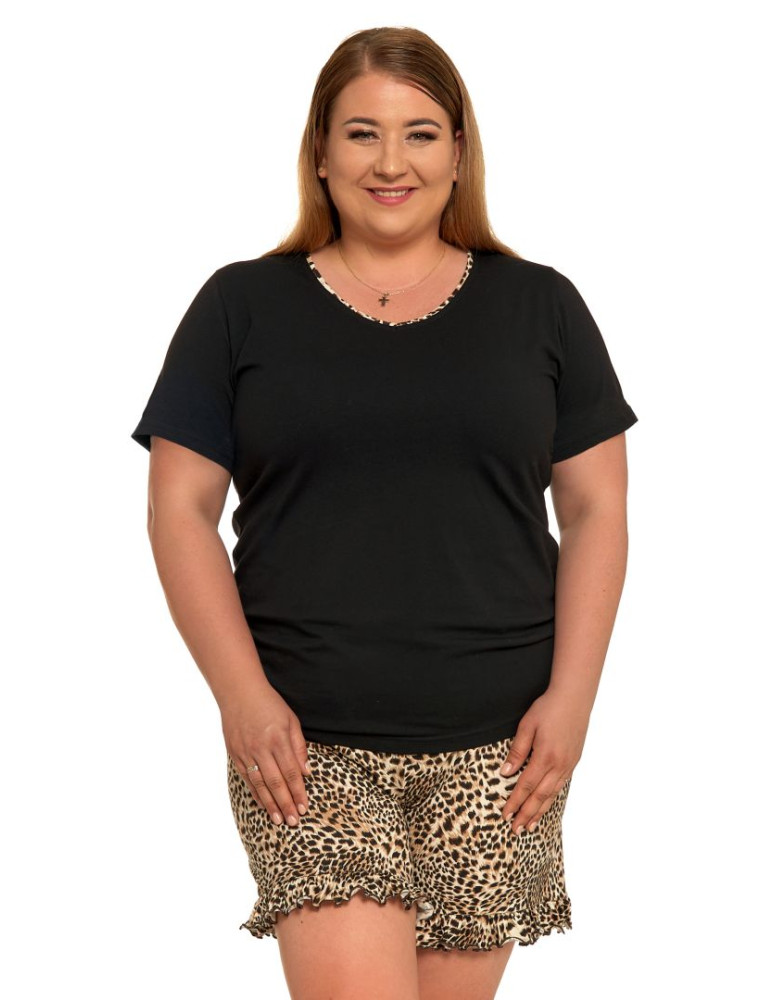 Krótki rękaw - Piżama damska bawełniana krótka w panterkę Plus Size BEŻOWY - produkt moraj.pl 1