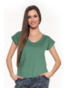 T-shirt damski z dekoltem w serek KHAKI