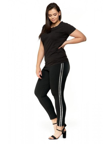 Legginsy - Legginsy damskie z błyszczącymi lampasami plus size CZARNY - produkt 1