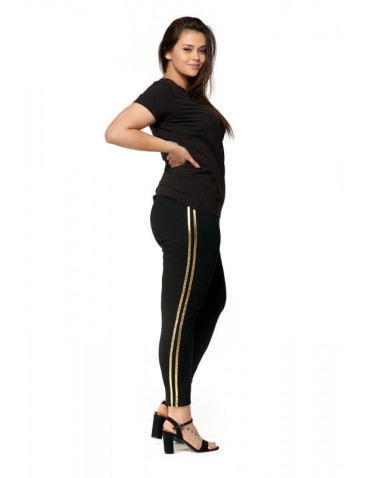 Legginsy - Legginsy damskie z błyszczącymi lampasami plus size CZARNY - produkt 1