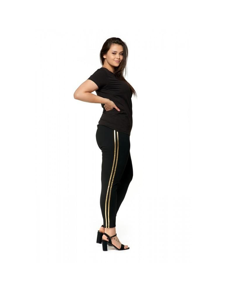 Legginsy - Legginsy damskie z błyszczącymi lampasami plus size CZARNY - produkt moraj.pl 1
