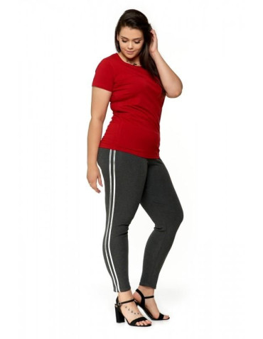 Legginsy - Legginsy damskie z błyszczącymi lampasami plus size CZARNY - produkt 3