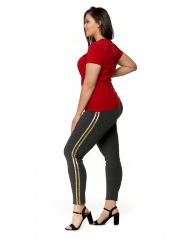 Legginsy - Legginsy damskie z błyszczącymi lampasami plus size CZARNY - produkt 4