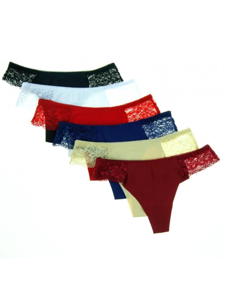 Stringi - Stringi damskie laserowo cięte z koronką z boku GRANATOWY - produkt moraj.pl 1