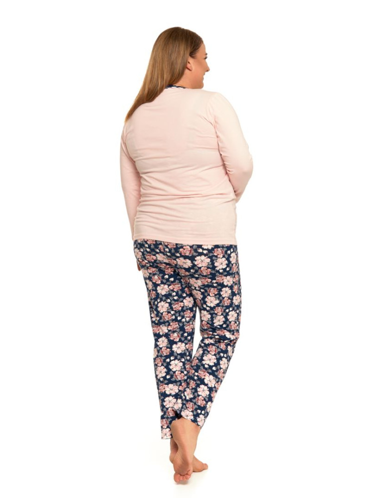 Długi rękaw - Piżama damska bawełniana rozpinana długa Plus Size RÓŻOWY - produkt moraj.pl 2