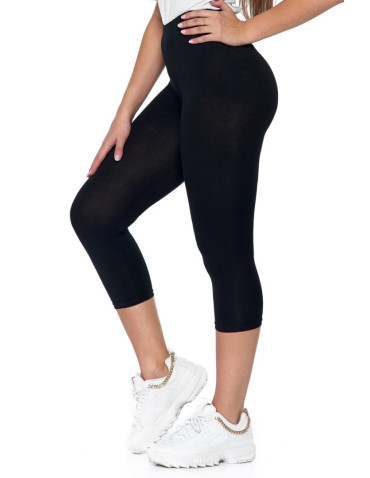 Legginsy - Bawełniane czarne legginsy 3/4 damskie CZARNY - produkt 1